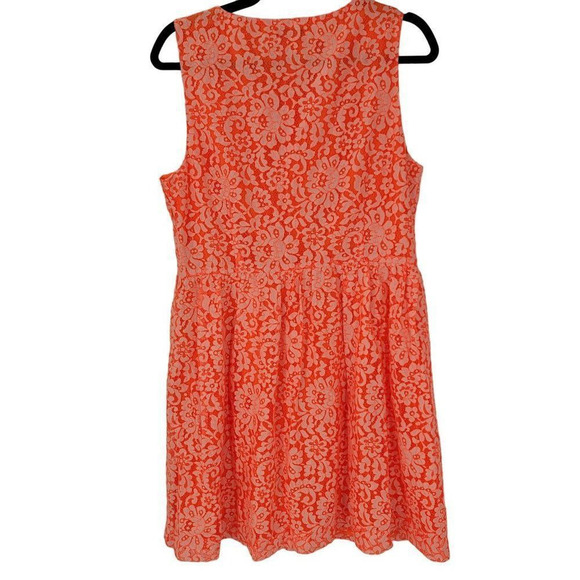 Madewell Neon Orange Sleeveless Overlay Lined Dress Lace Floral Slip Dress - Picture 5 of 8